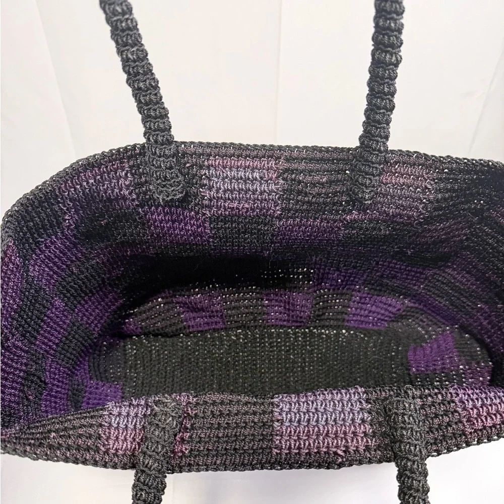 Purple and Black Woven Tote Bag
